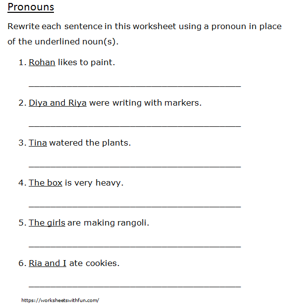 English Class 1 Pronouns Rewrite Each Sentence Using Pronouns 